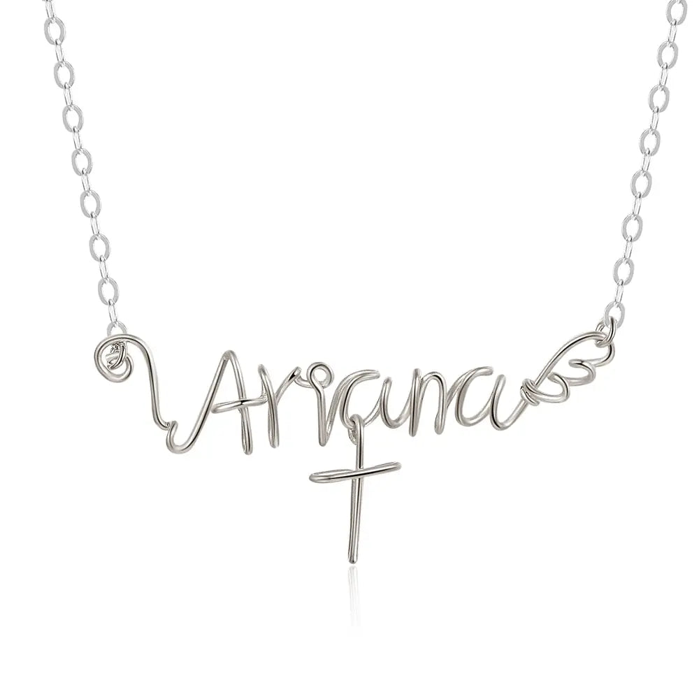 925 Sterling Silver Name Necklace with Cross-0