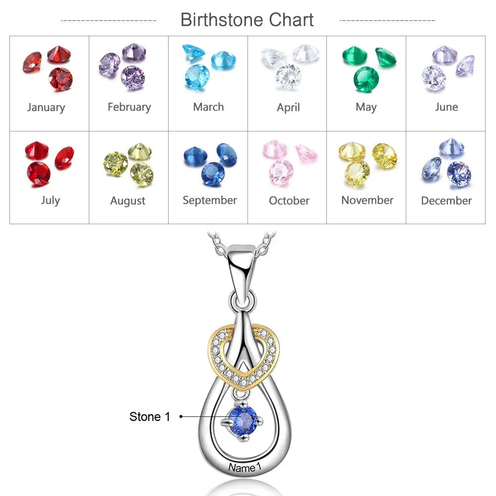 925 Sterling Silver One Birthstone Heart Necklace-5