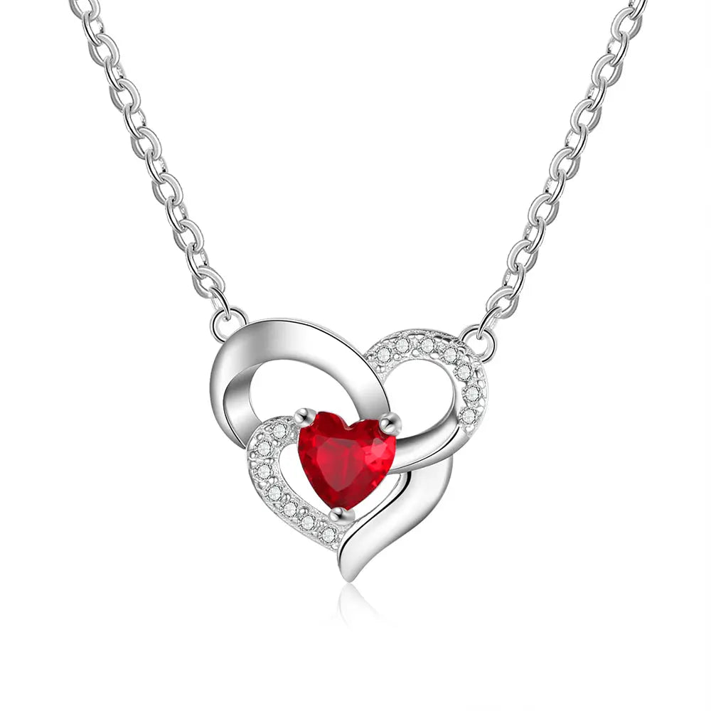 925 Sterling Silver One Birthstone Heart Necklace-0