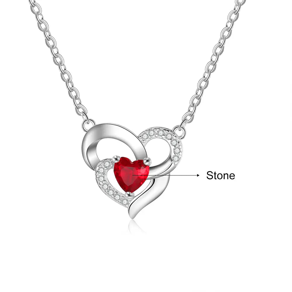 925 Sterling Silver One Birthstone Heart Necklace-3