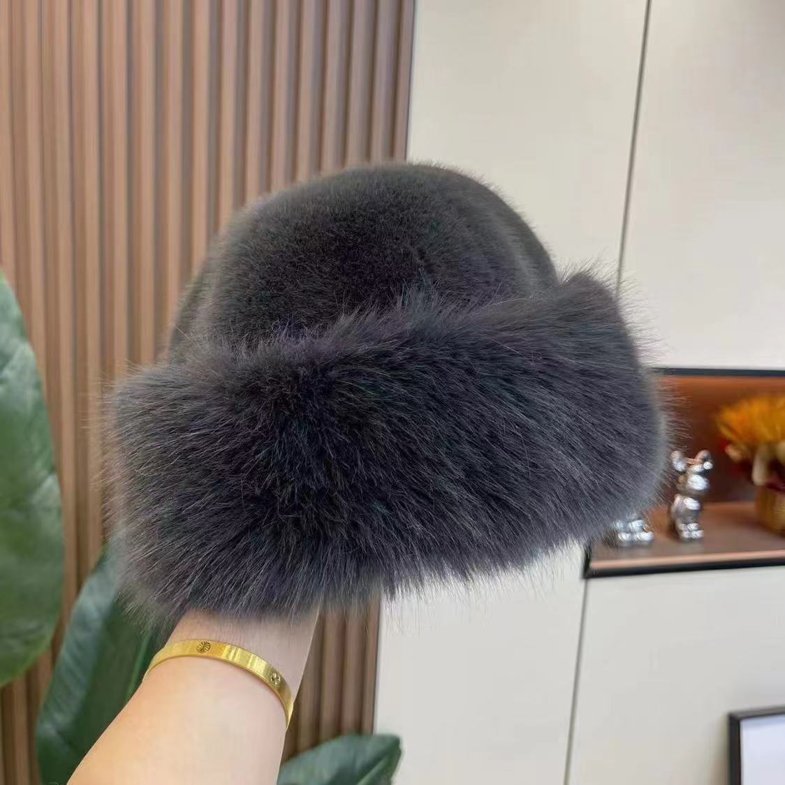 New Mongolian hat with thickened insulation, faux fur fashion basin hat, faux mink fur women's fisherman hat