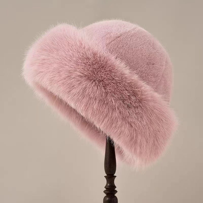 New Mongolian hat with thickened insulation, faux fur fashion basin hat, faux mink fur women's fisherman hat