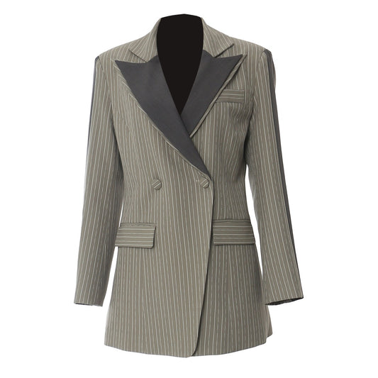 Splicing and contrasting double-layer collar waist cinching slimming suit jacket top