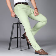 Men's casual pants fashionable stretch cotton slim fit straight leg long pants thin men's pants - Memoriex