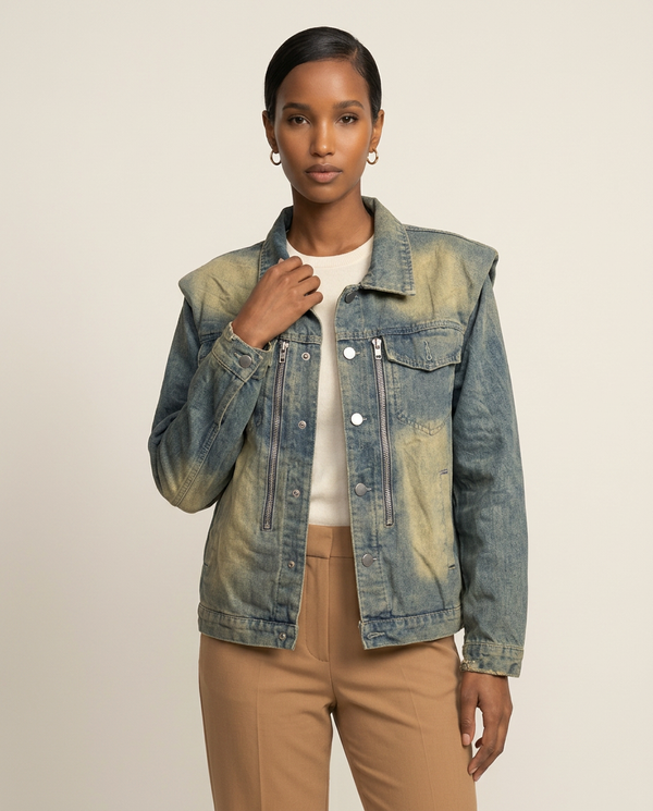Acid-Wash Structured Denim Jacket-0