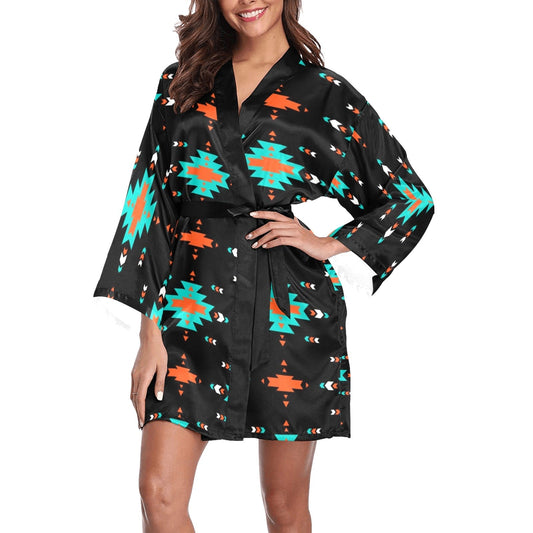 Orange Turquoise Women's Lounge Kimono Robe by Baha Ranch Western Wear-0