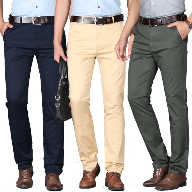 Men's casual pants fashionable stretch cotton slim fit straight leg long pants thin men's pants - Memoriex