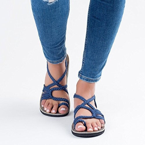 Woven sandals women's flat toe sandals - Memoriex 