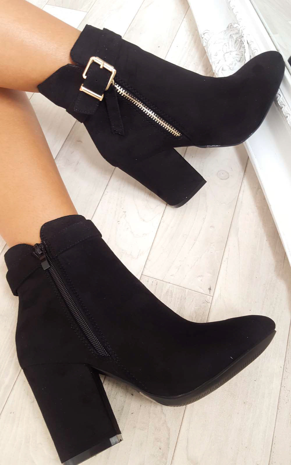 Buckle Faux Suede Ankle Boots-0