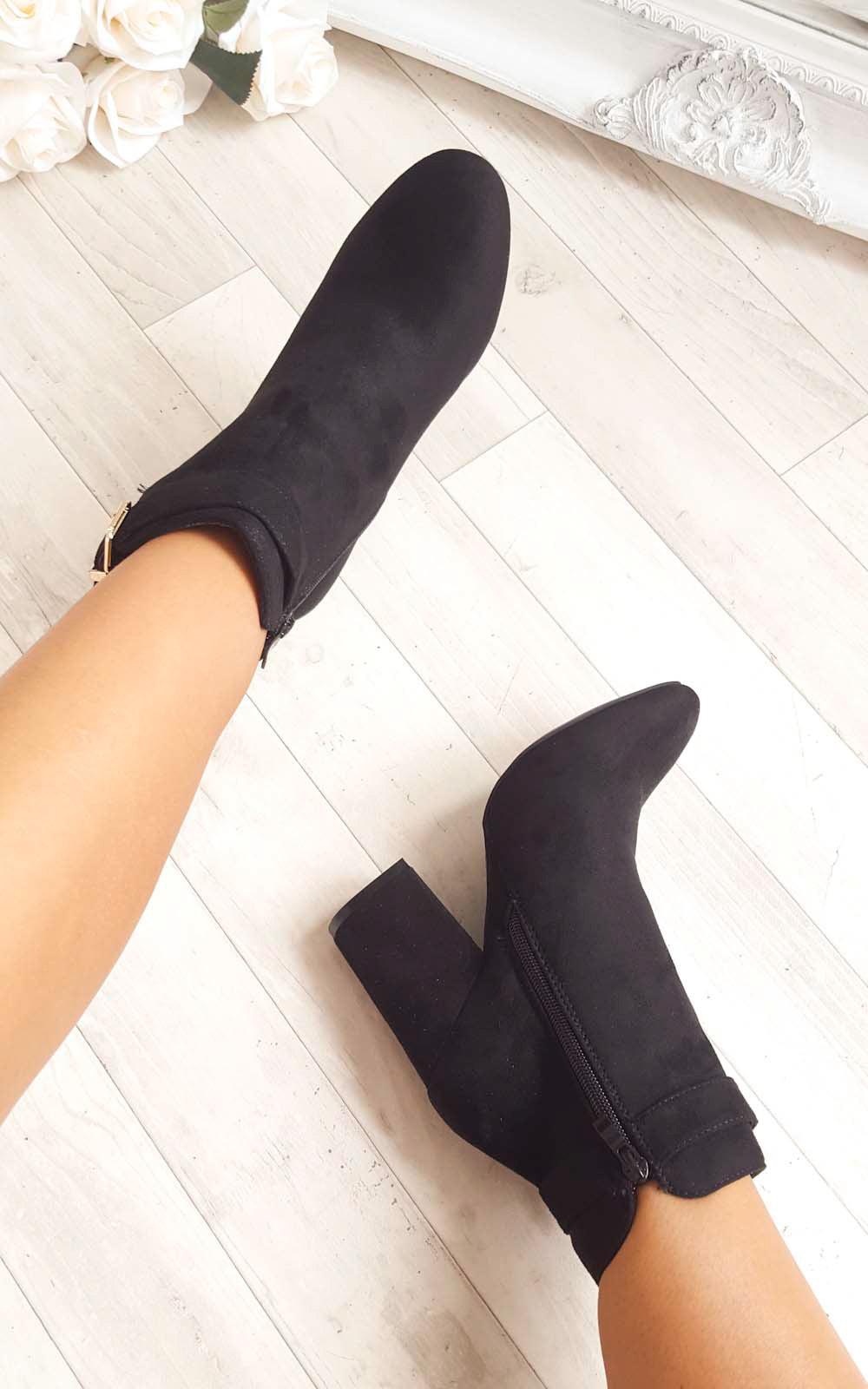 Buckle Faux Suede Ankle Boots-1