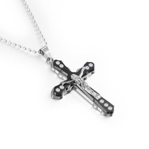 Dark Knight Same Men's Crystal Cross Pendant Silver Gold Black Dominant Pendant Necklace - Memoriex