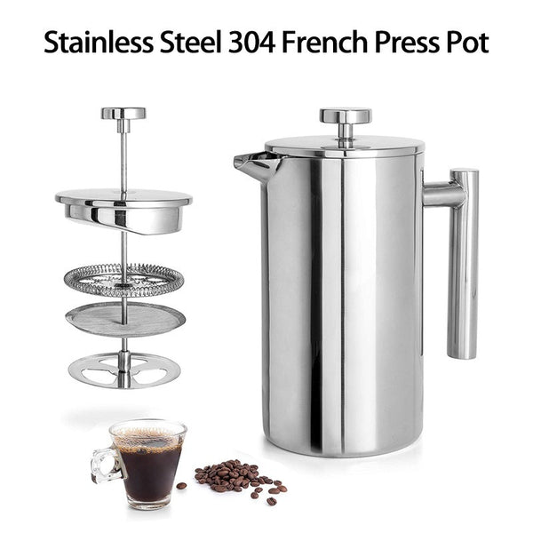 304 Stainless Steel French Press Coffee Pot, Double-Wall Brewing...