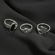 Tocona 10pcs/Set Bohemia Antique Silver Crown Star Moon Flower Carved Rings Sets Opal Stone Knuckle Rings - Memoriex