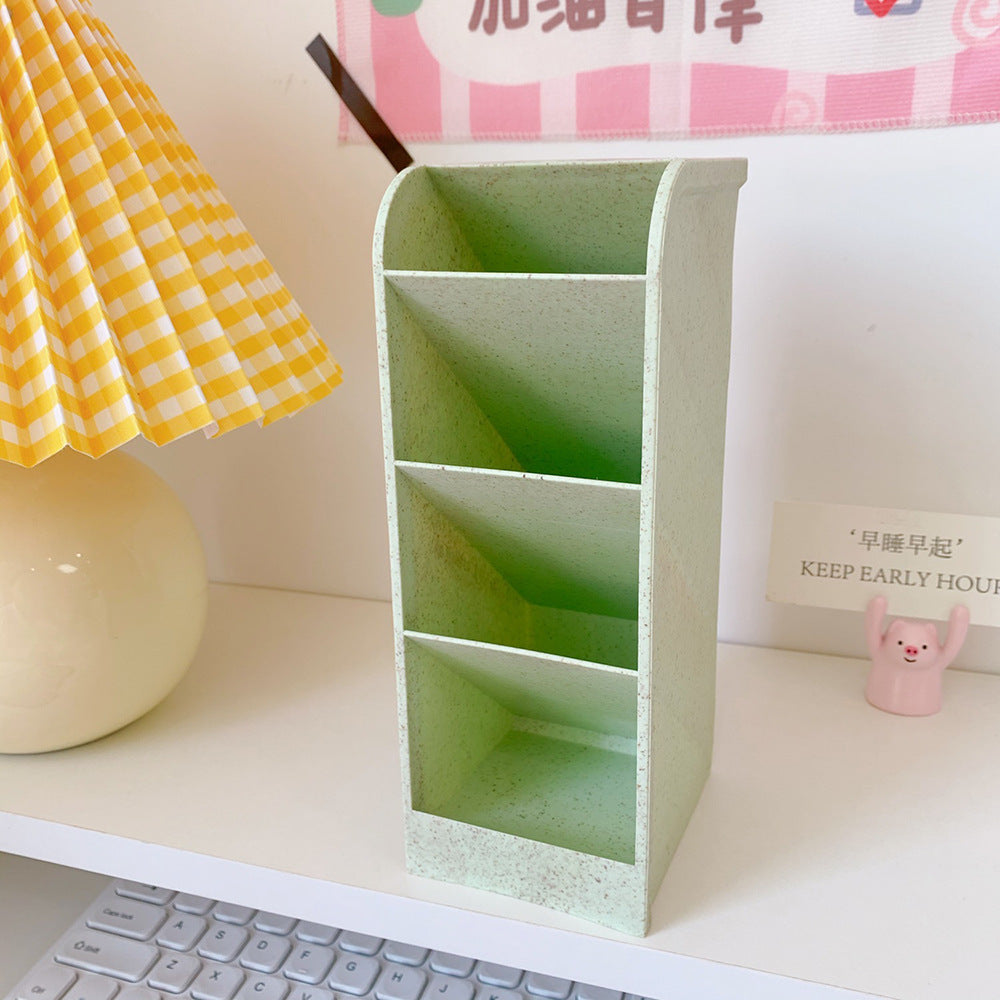 Korea Ins Girl Heart Desktop Storage Tube Simple Cartoon Four-Grid Oblique Pen Holder Makeup Brush Lipstick Storage Box - Memoriex 