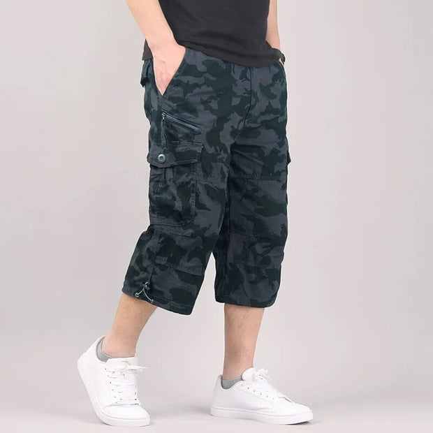 Summer work pants thin loose plus men's multi pocket mid length pants outdoor casual cropped pants men's summer shorts men - Memoriex