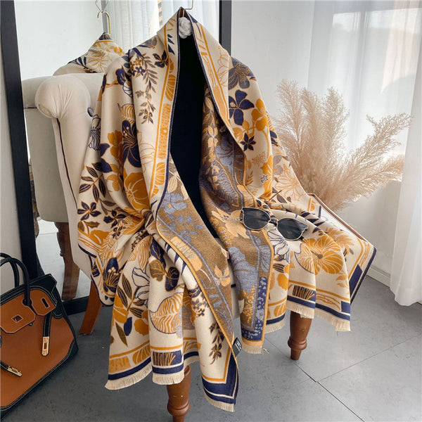 Vintage Print Oversized Square Scarf — Soft Silky-Feel Wrap Shawl for Women