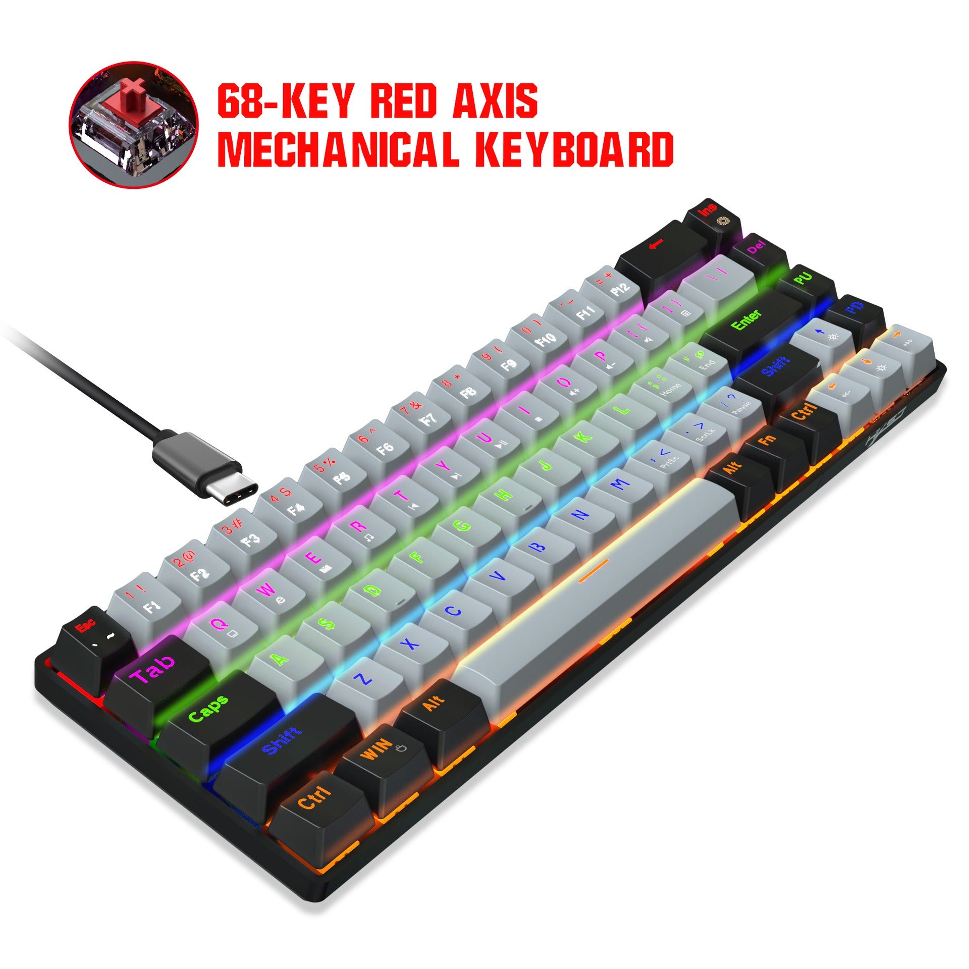 New 68 key RGB luminous esports game with blue and red axis mechanical keyboard laptop MAC 60% - Memoriex 