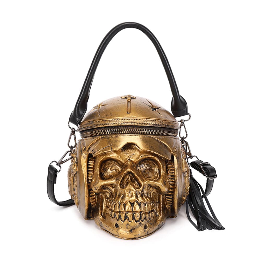 3D Backpack, Fashion 3D Skull With Helmet And Earphone Cross Body Handle Shoulder Bag-3