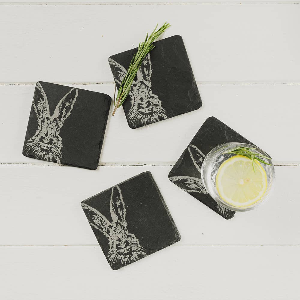 4 Hare Slate Coasters-1