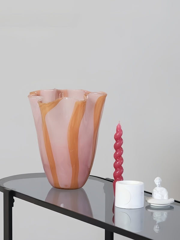 Waves of Color Hand-Blown Glass Vase, Eclectic Sculptural Centerpiece for Modern Table Setting-0