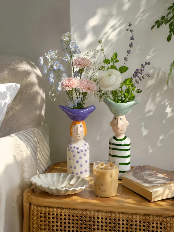 Couple Ceramic Flower Vase – Cute Whimsical Decor for Eclectic Shelf & Table-0