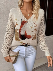 Elegant Bohemian Floral V-neck Long Sleeve Fashion Printed Sweater