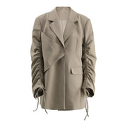 A niche suit top for women's autumn new style with drawstring design personalized loose jacket - Memoriex 