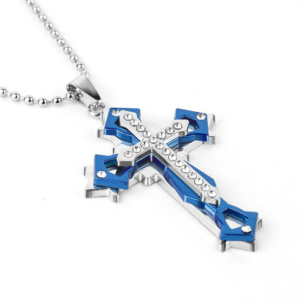 Dark Knight Same Men's Crystal Cross Pendant Silver Gold Black Dominant Pendant Necklace - Memoriex