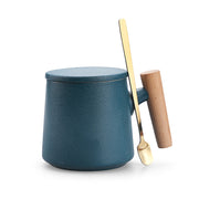 Creative Gift Personalized Ceramic Coffee Mug With Lid Spoon Rough Pottery Cup Lettering Couple Water Cup Logo - Memoriex