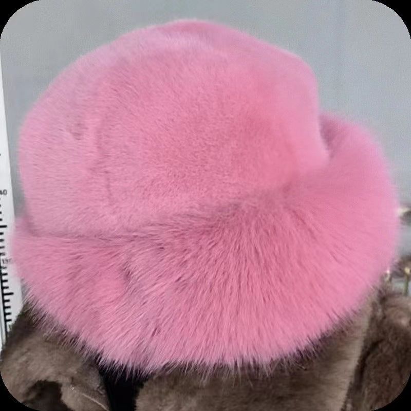 New Mongolian hat with thickened insulation, faux fur fashion basin hat, faux mink fur women's fisherman hat