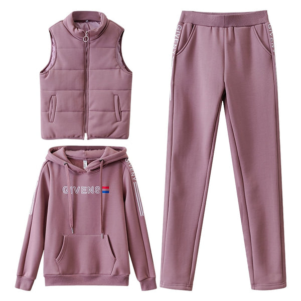 Women’s Three-Piece Fleece-Lined Tracksuit Set