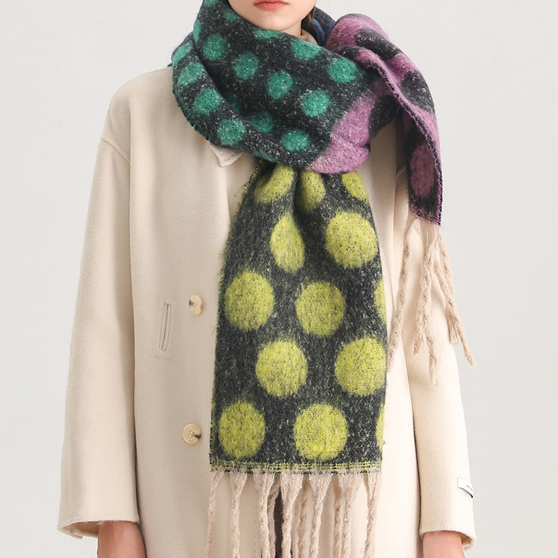 Imitation wool scarf with colorful polka dots, lazy temperament, soft and versatile shawl, thick and warm