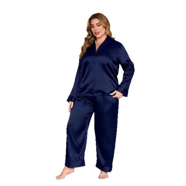 Women's Plus Size Satin Pyjama Set, V-Neck Long Sleeve Top and...