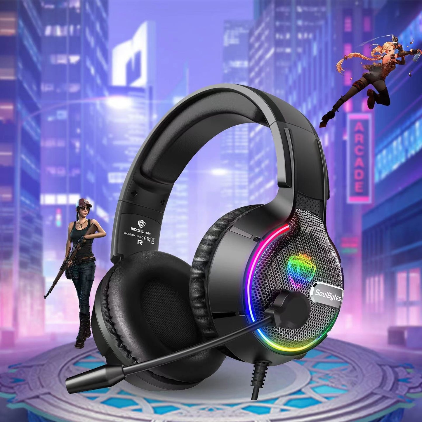 Head mounted gaming headset Soulbytes S19 wired RGB computer headset anchor gaming headset