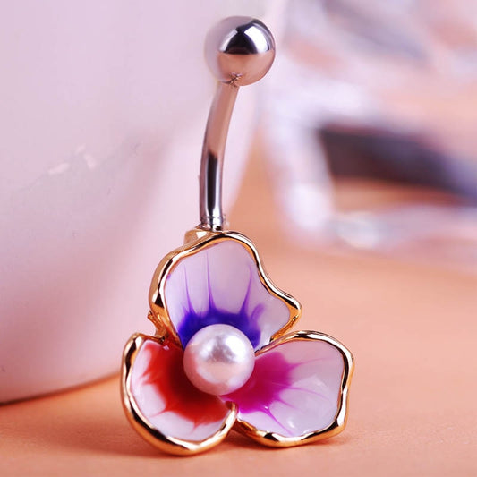 Enamel Pearl Beads Flowers Piercing Navel Belly Button Rings Body Piercing Violetta Gothic Accessorries - Memoriex 