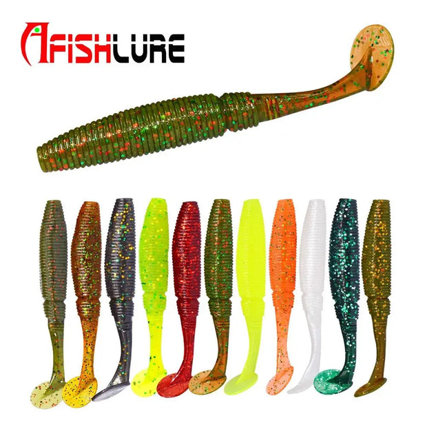 AFISHLURE 6pcs/lot T Tail Soft Worm 3.2g 75mm Paddle wobbler fishing lure for bass Fishing Bait Grub Swimbait - Memoriex 