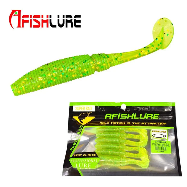 AFISHLURE 6pcs/lot T Tail Soft Worm 3.2g 75mm Paddle wobbler fishing lure for bass Fishing Bait Grub Swimbait - Memoriex 