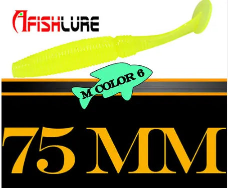 AFISHLURE 6pcs/lot T Tail Soft Worm 3.2g 75mm Paddle wobbler fishing lure for bass Fishing Bait Grub Swimbait - Memoriex 