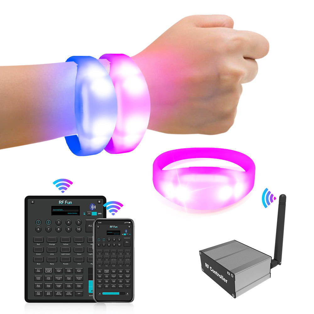 APP Controlled LED Bracelets Pulsera LED for Small Parties, Wedding, Birthday Party, Aniversary（100 PCS + Mini APP Transmitter)-2