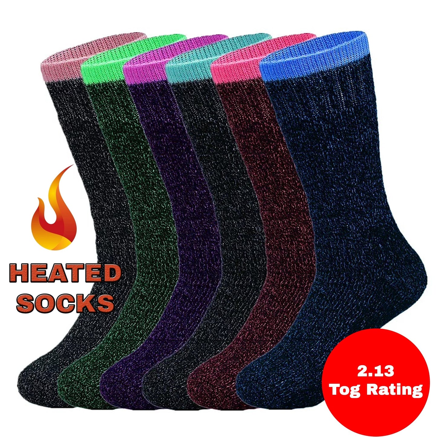 Ladies Winter Warm 2.13 Tog Heated Thermal Socks - Pack of 6-0