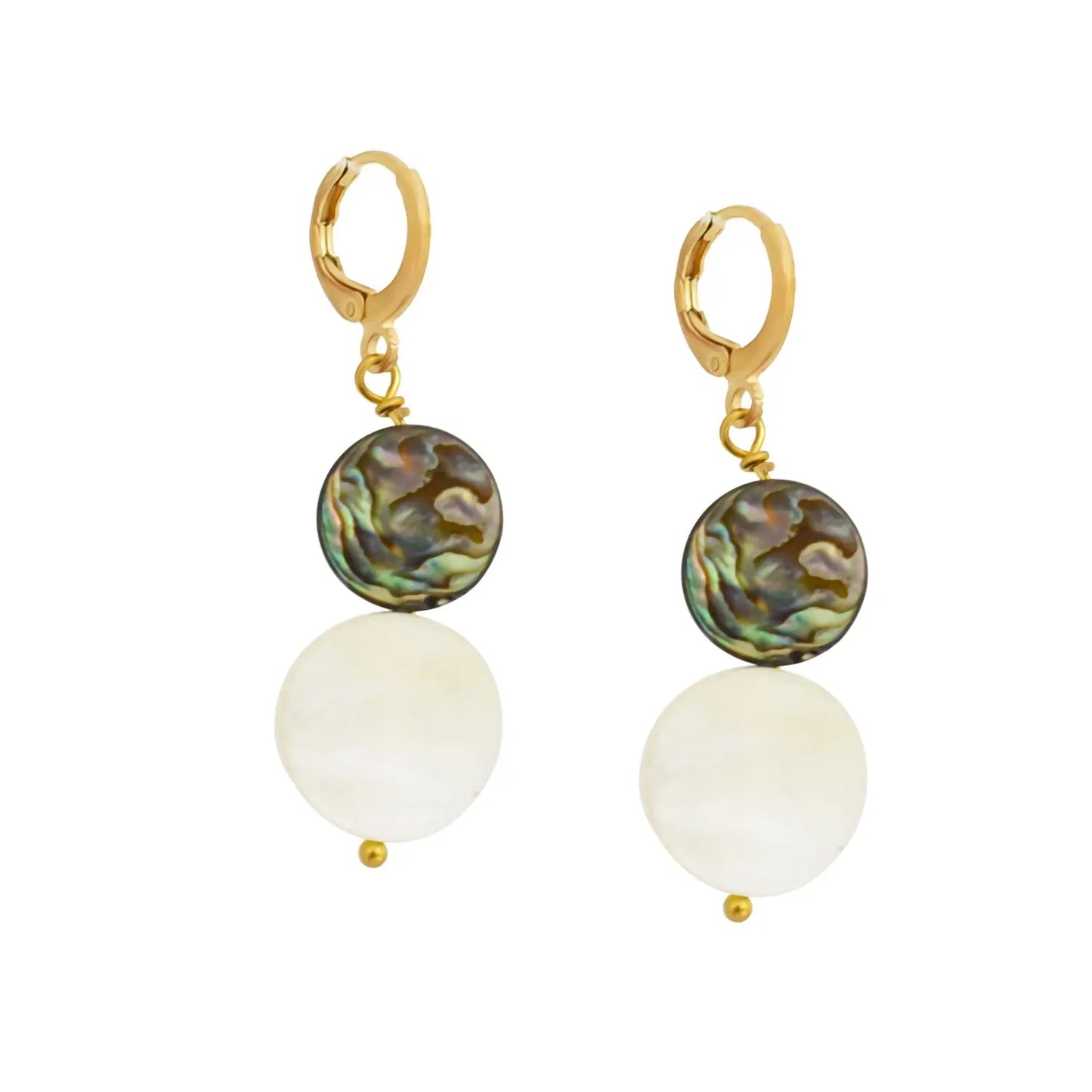 Abalone shell, white coin pearl Hoop Earrings - Memoriex