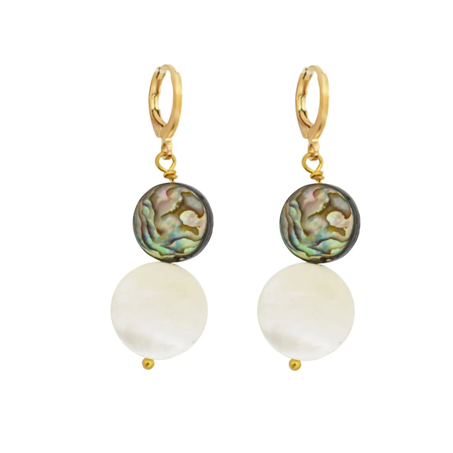 Abalone shell, white coin pearl Hoop Earrings - Memoriex