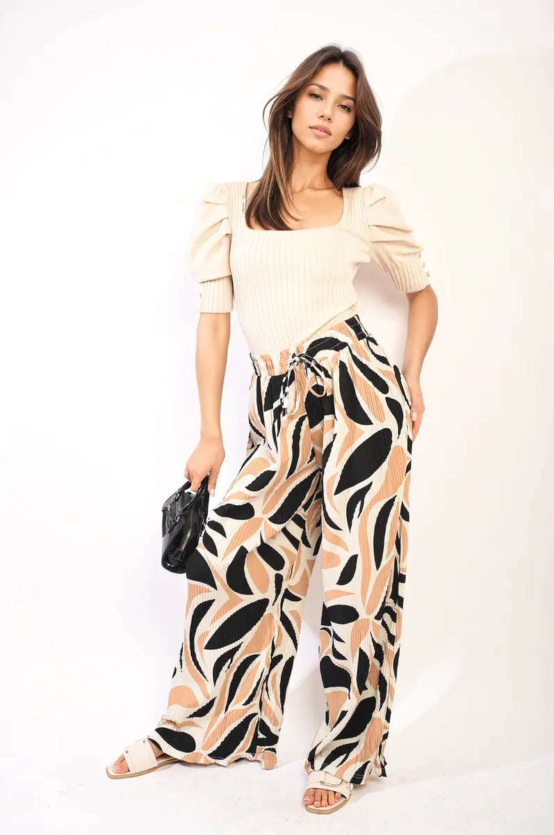 Abstract Pattern Wide Leg Trousers-10