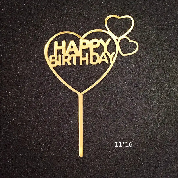 Acrylic Card Insert Happy Birthday Cake Decorating Insert Double Mirror Card Baking Holiday Flag - Memoriex 