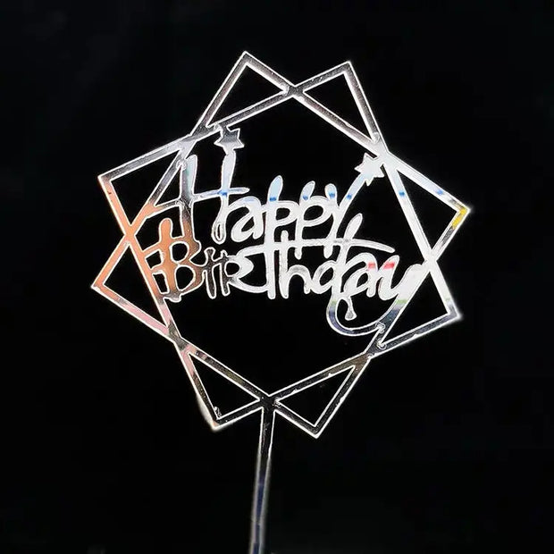 Acrylic Card Insert Happy Birthday Cake Decorating Insert Double Mirror Card Baking Holiday Flag - Memoriex 