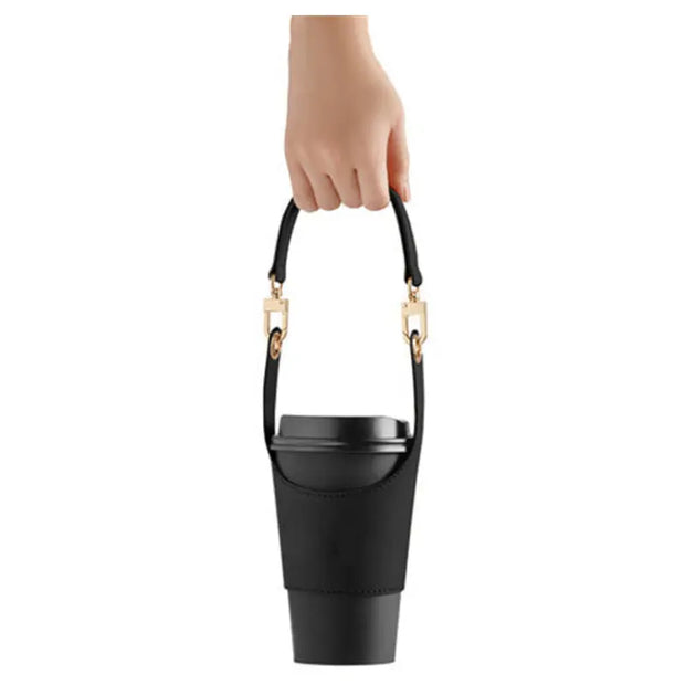 Adjustable PU leather hand cup holder Portable milk tea cup heat insulation hand bag European style cup holder - Memoriex 