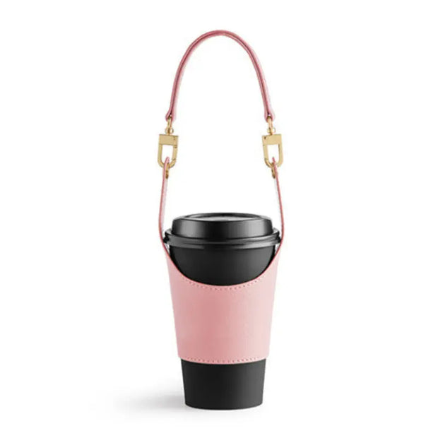 Adjustable PU leather hand cup holder Portable milk tea cup heat insulation hand bag European style cup holder - Memoriex 