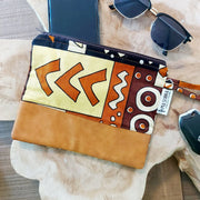 African Print Zipper Pouch | Make-up Bag | Pencil Case | Vegan Leather Detail-0