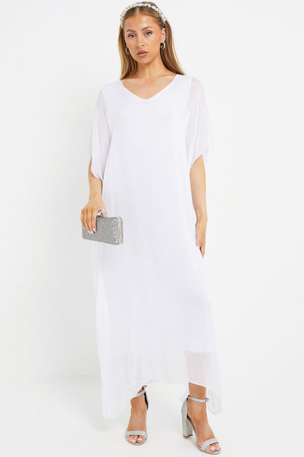 White Silk Maxi Kaftan Dress-0