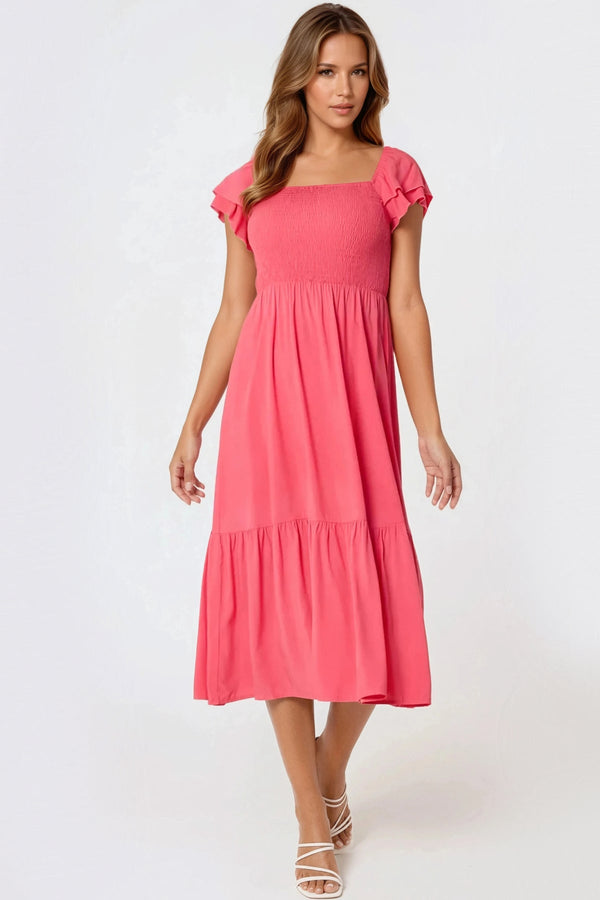 Coral Smock Midi Dress-0